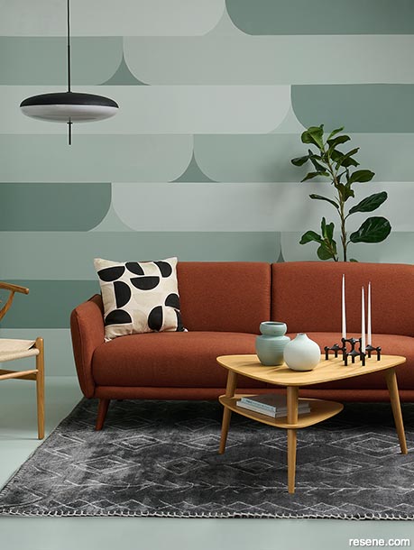 A mid-century inspired living area - muted colour palette
