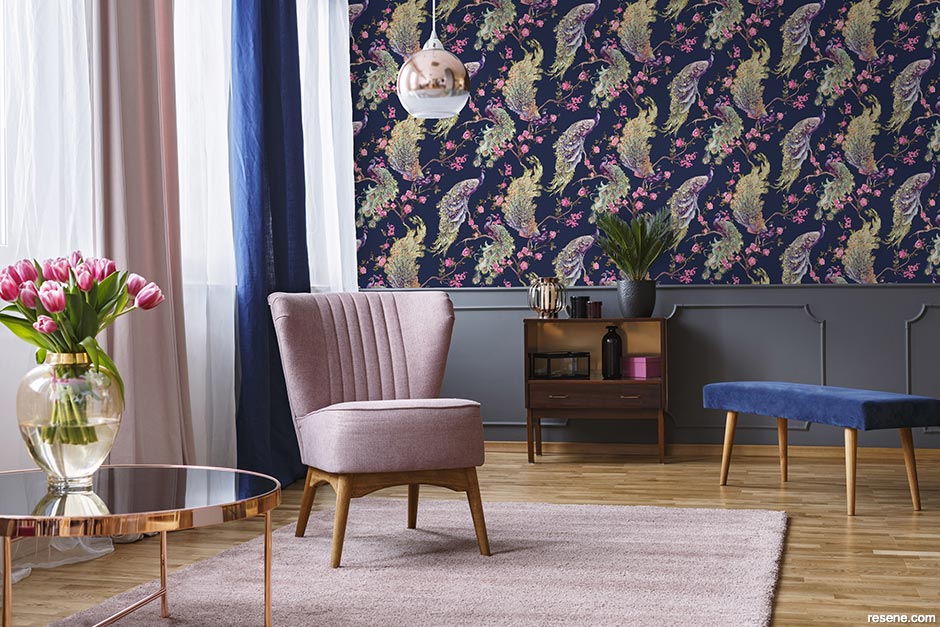 Bold patterned wallpaper - peacock pattern