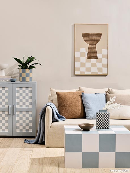 A fun lounge with chequered surfaces