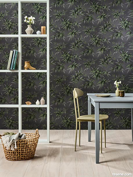 Deep green botanical wallpaper