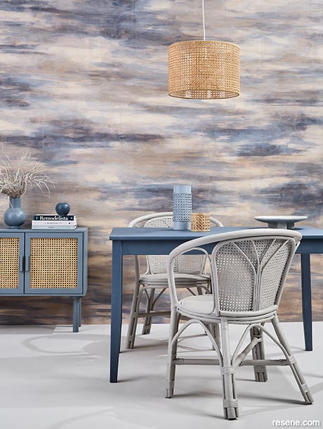 Painted rattan features add a tactile textured finish