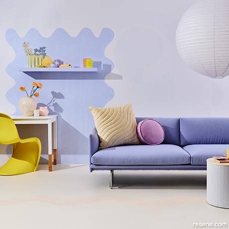 A vivid lilac and bright yellow lounge
