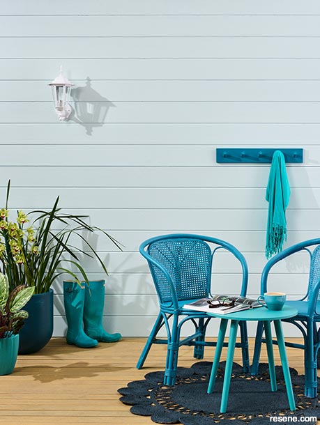 Outdoor furniture and accessories painted blue