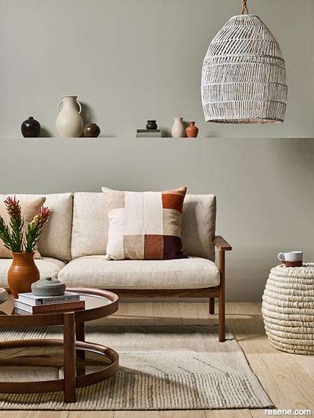 A lounge painted with neutral and earthy tones