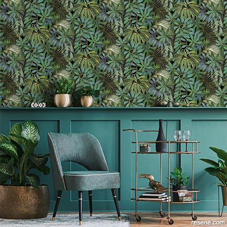 A green leaf print wallpaper