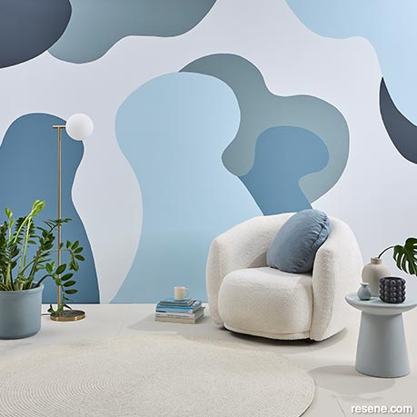 A bold mural with curved shapes