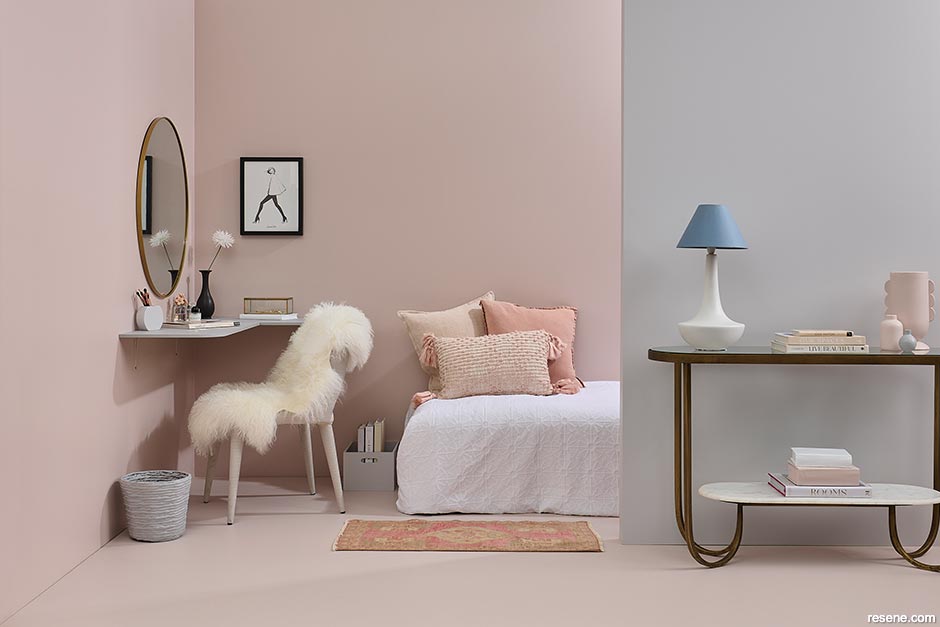 A serene gentle pink bedroom