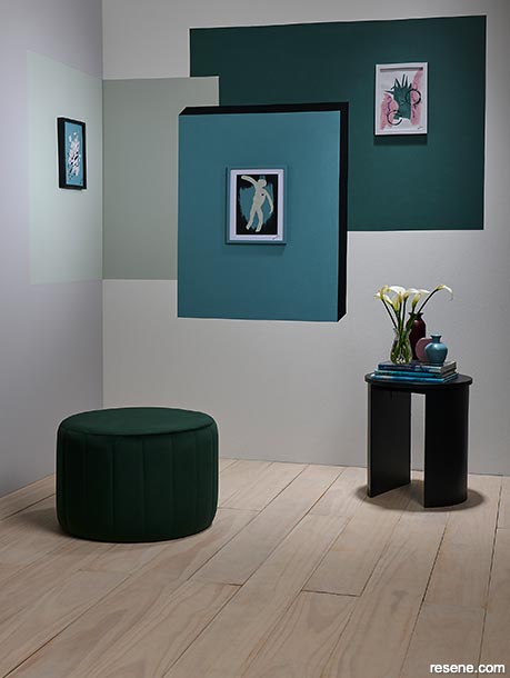 A colour-blocked gallery wall