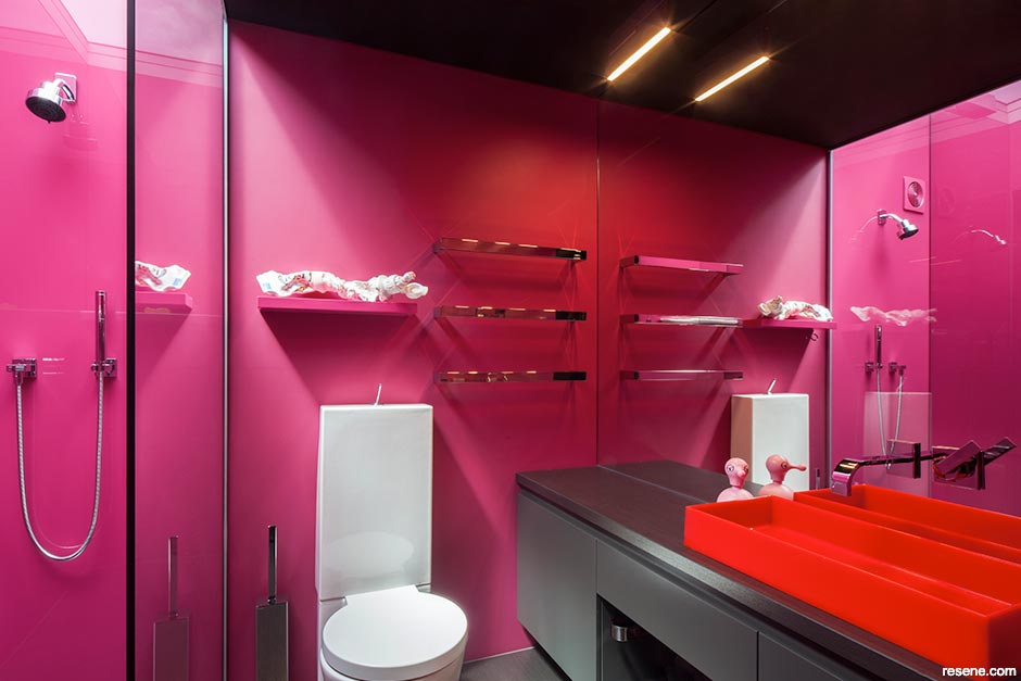 A bright pink bathroom