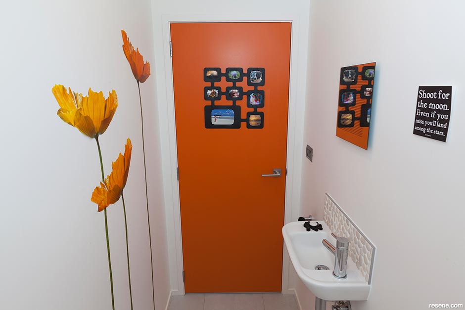 Use a splash of orange in the bathroom