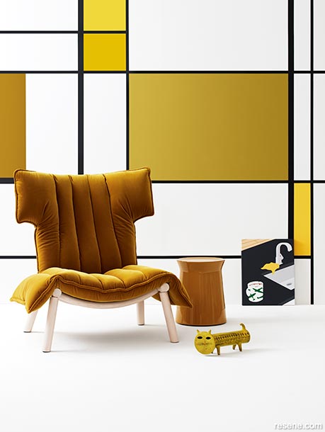 A tonal Mondrian colour scheme with gold and ochre shades