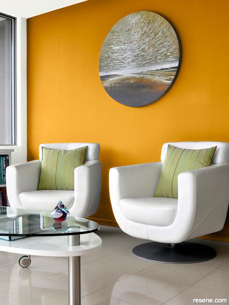 A bright yellow feature wall