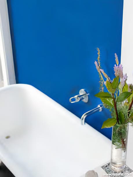 Bathroom with blue feature wall