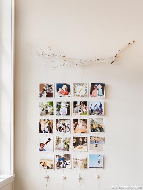 A hanging photo wall