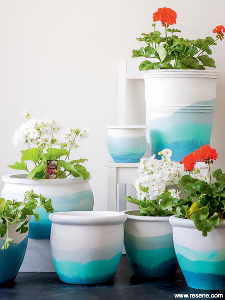 Painted dip-dye flower pots