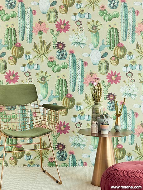 Fun cactus design - Resene Wallpaper E384605