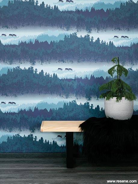 Blue forest scene - Resene Wallpaper 5276-3