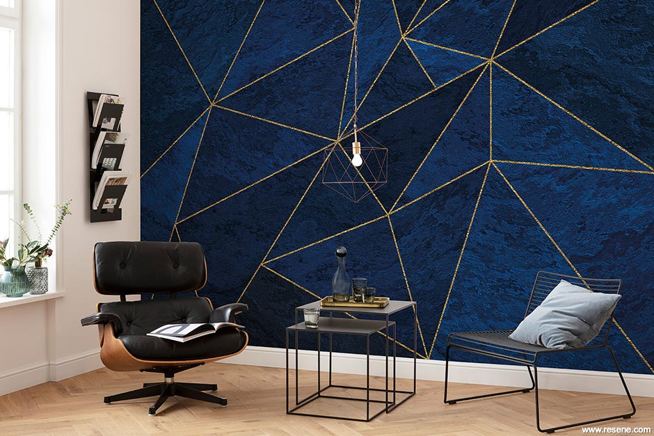 Blue and gold geometric - Resene Wallpaper HX8-053