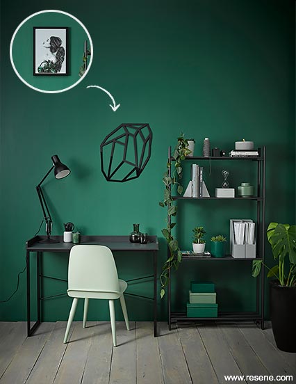 A jade and emerald coloured study space