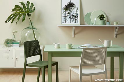 Tonal mint greens in a dining room