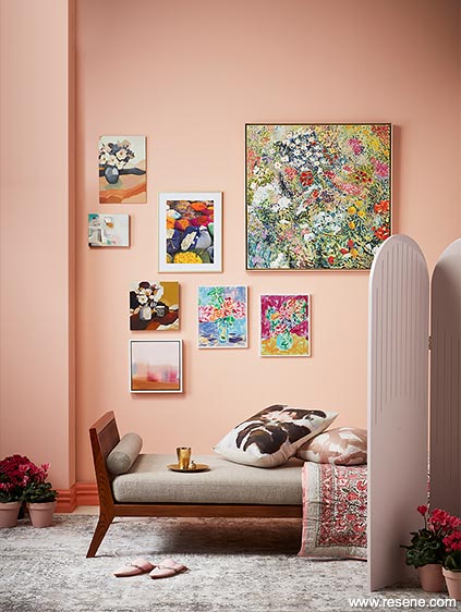 A gallery wall using Resene Wax Flower