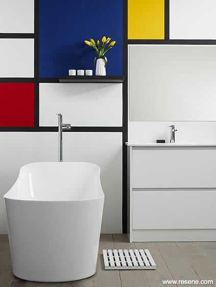 A Mondrian inspired bathroom  mural 