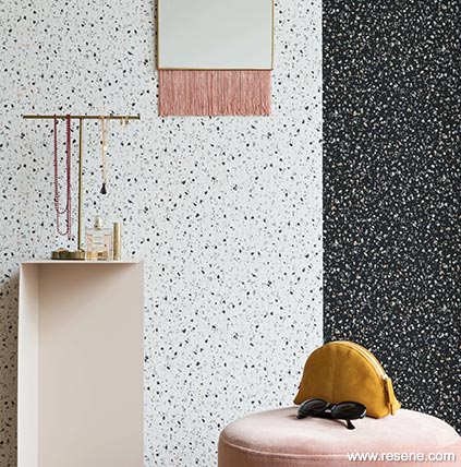 Wallpaper for smaller  scale terrazzo look - Resene Wallpaper Collection 220185 or 220186