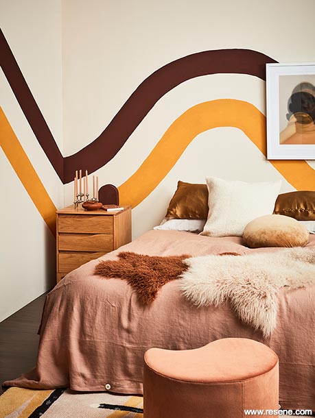 70's inspired painted stripes in bedroom