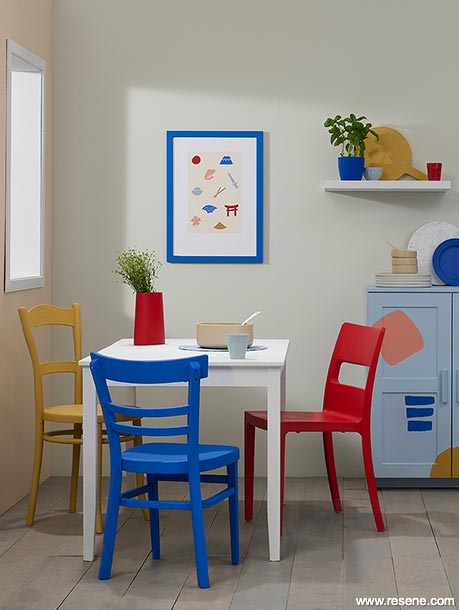 Dining room with bold and energetic hues