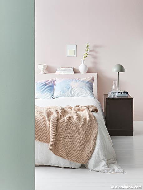 Light pink and green bedroom