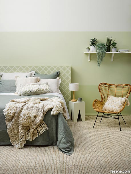 A calming green bedroom