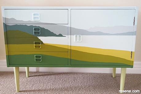 Painted landscape design on bedroom furniture
