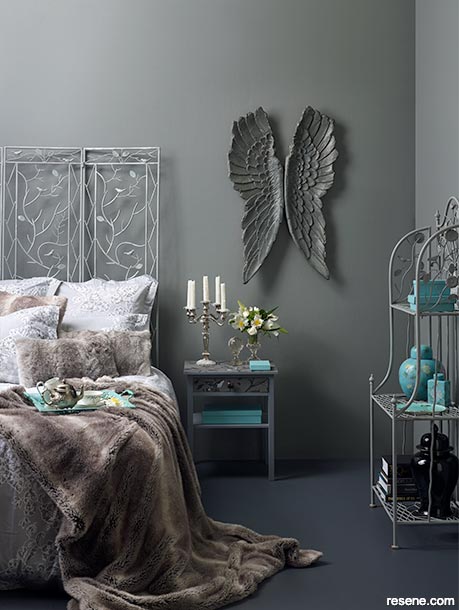 A luxe grey bedroom