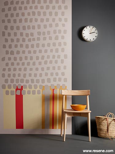 Focus on grey with a pop of red - graphic mural