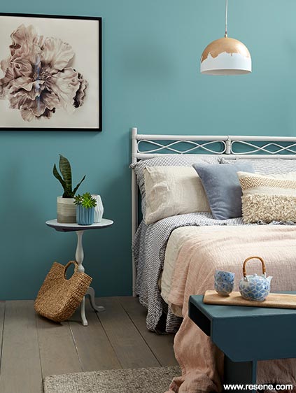 Blues and greens in the bedroom