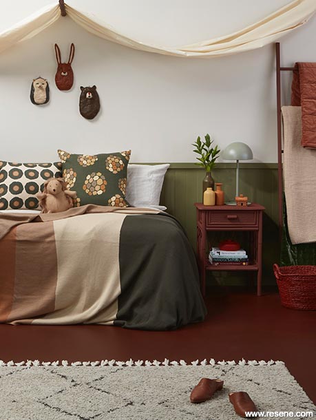 Woodland bedroom - green and brown palette