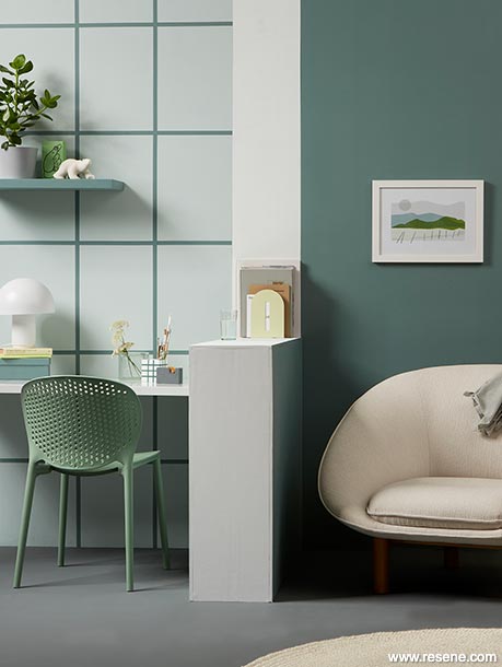 Home office options in grey and green colours