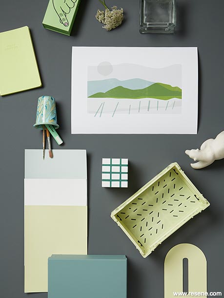 Mood board - home office grey and green