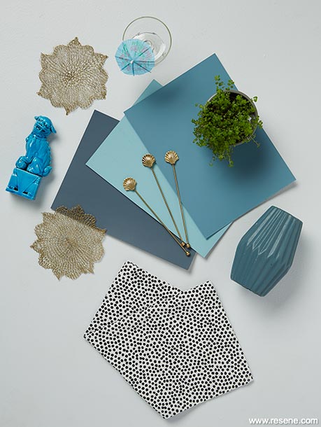 A sophisticated blue moodboard