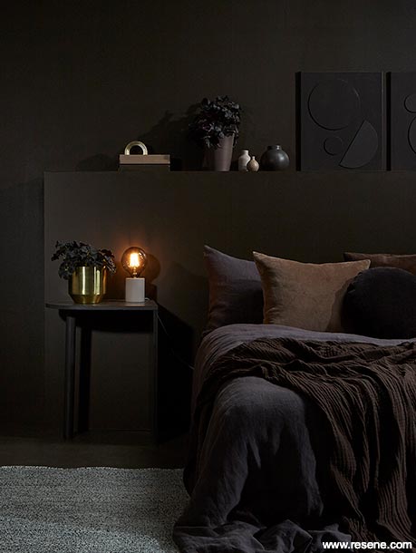 A chocolate brown bedroom