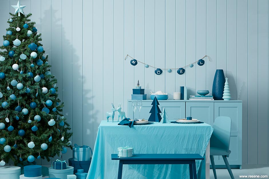 Blue Christmas decorations and theme