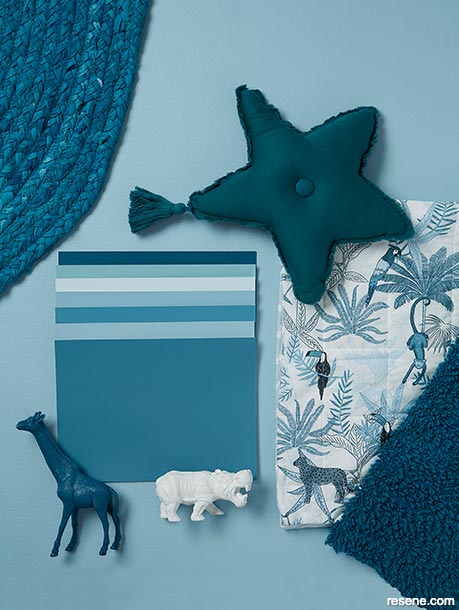 Deep blue moodboard for toddler's room