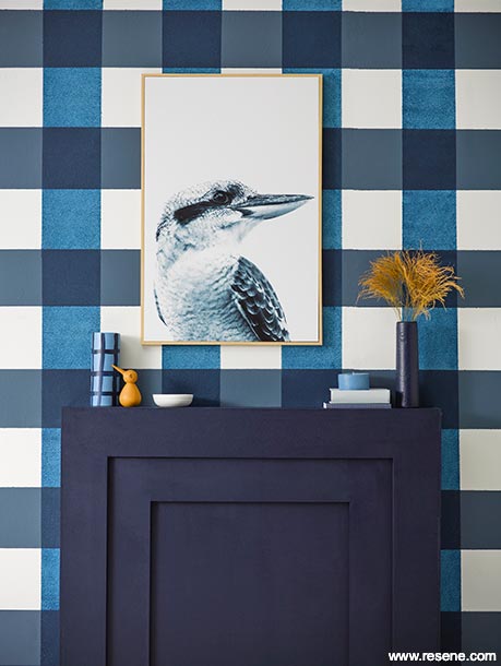 A plaid feature wall in hallway
