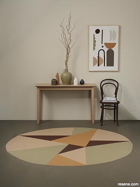 Seventies inspired rug and artwork