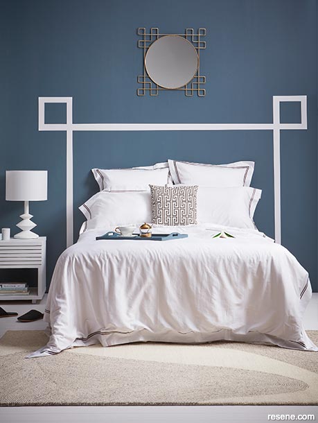 Painted bedroom headboard - blue and white