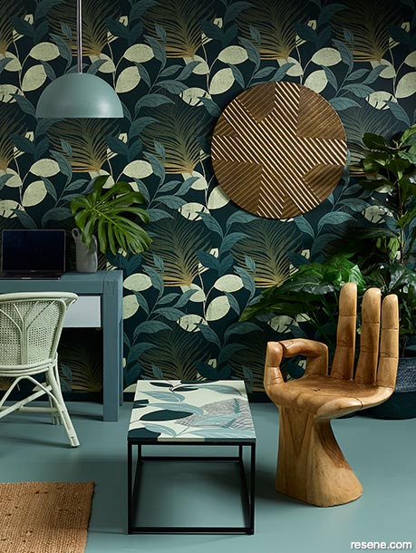 Room with tropical wallpaper
