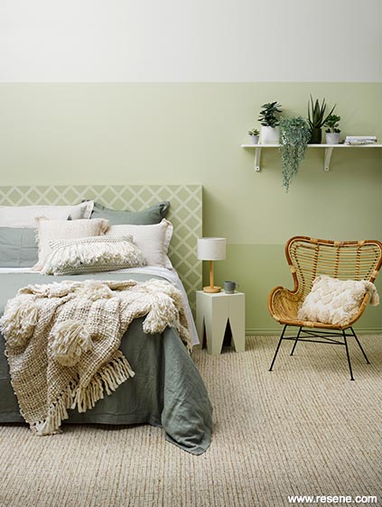 A calm room in shades of green and cream