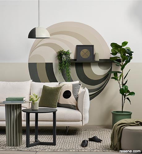 Green and grey lounge mural