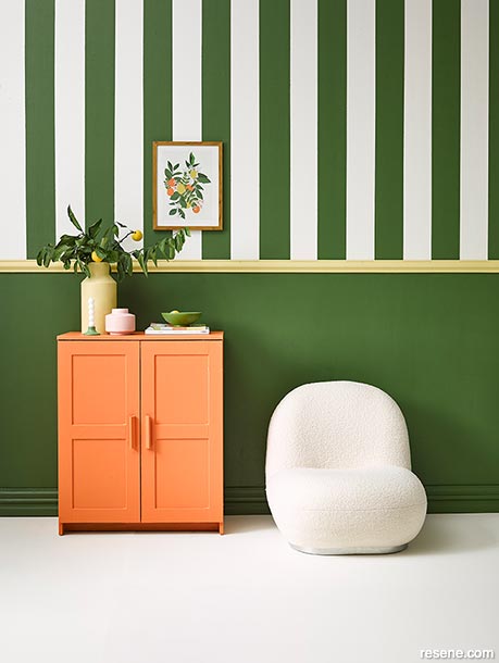 A green and white striped wall