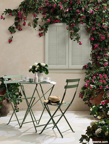 A European inspired patio for outside dining